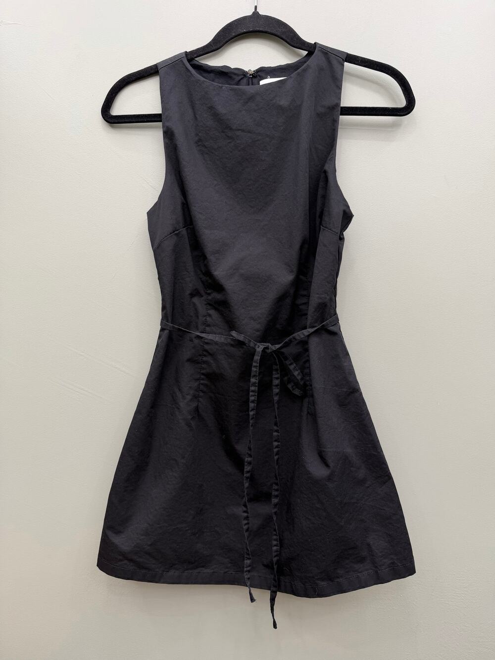 Princess Polly Black Mini Dress Romper Skort Tie Waist Organic Cotton US 2